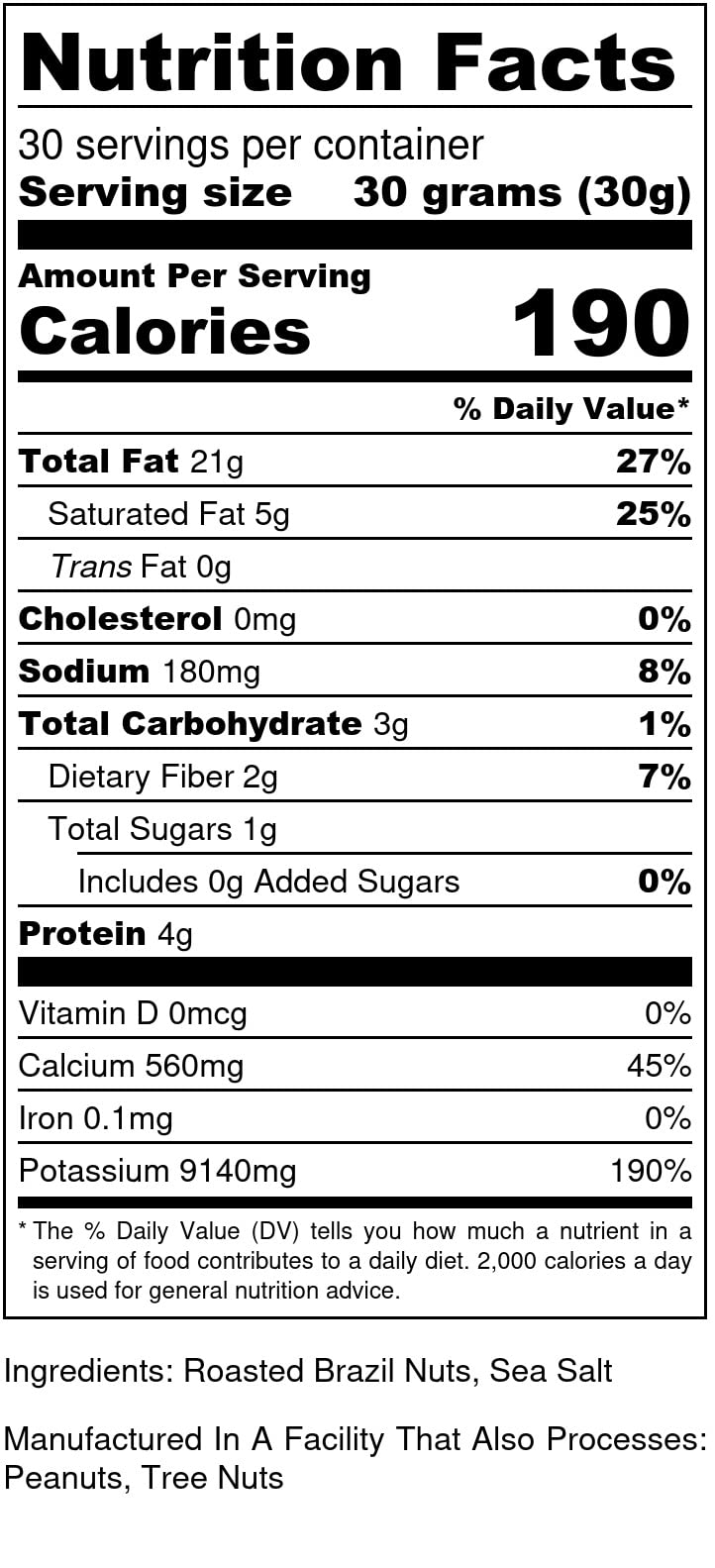 Dry Roasted Brazil Nuts Sea Salted 32Oz (2 Pounds) | No Oil | No Herbicides Or Pesticides | Batch Tested Gluten & Peanut Free |