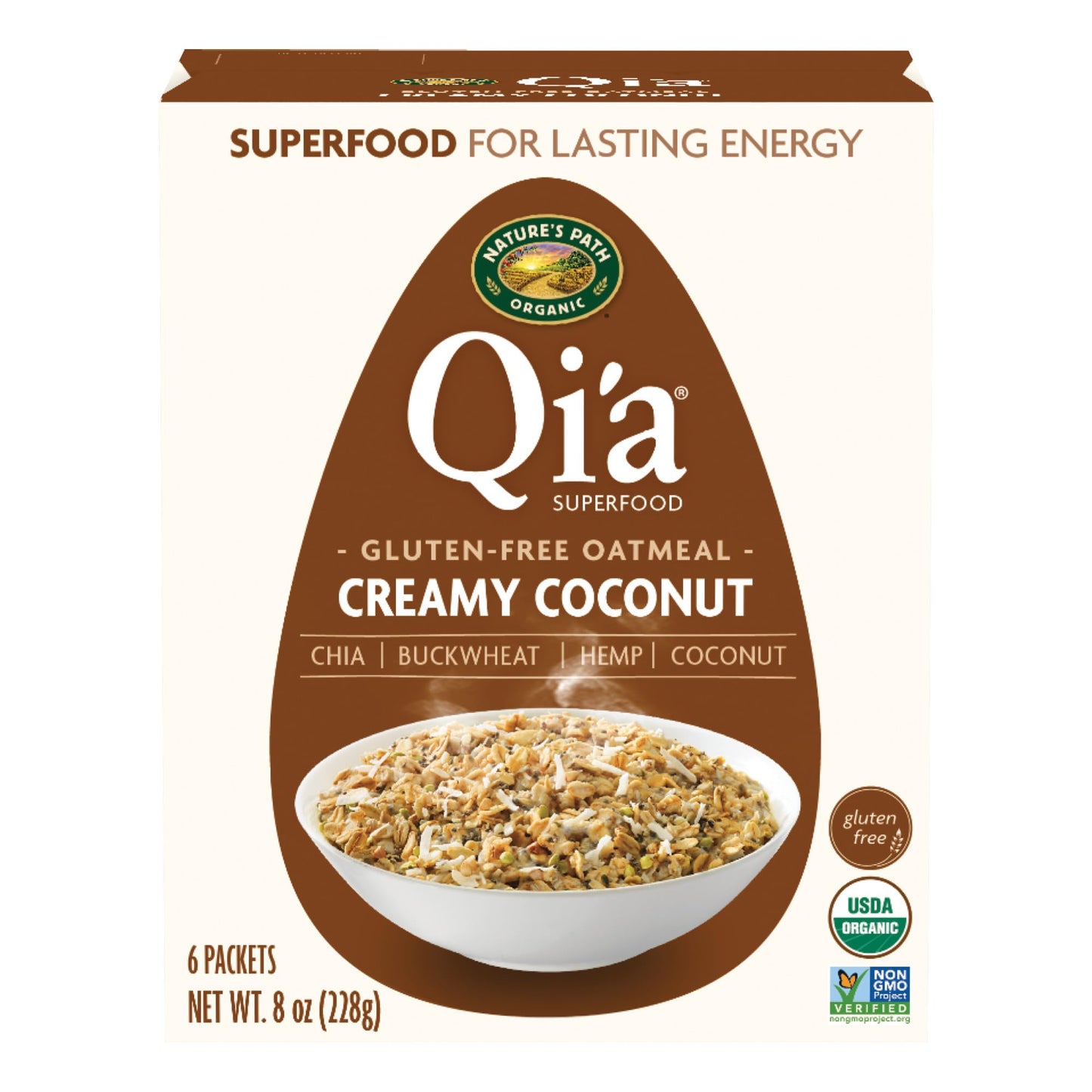 Natures Path Organic Qia Creamy Coconut Oatmeal, 8 oz (Pack of 1), Gluten Free, Non-GMO