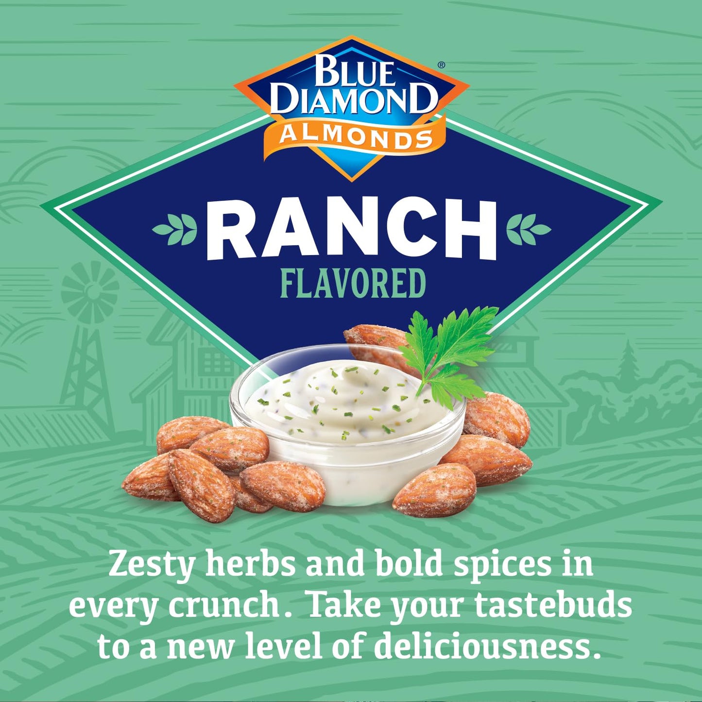 Blue Diamond Almonds Ranch Flavored Snack Nuts, 45 oz Resealable Bag - Keto Friendly, Perfect for Bulk Pantry Staples