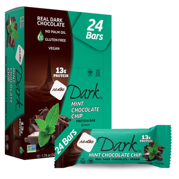 Nugo Dark Mint Chocolate Chip, 13G Protein Bar, Vegan, Gluten Free, Non-Gmo, Kosher Pareve, 24 Count