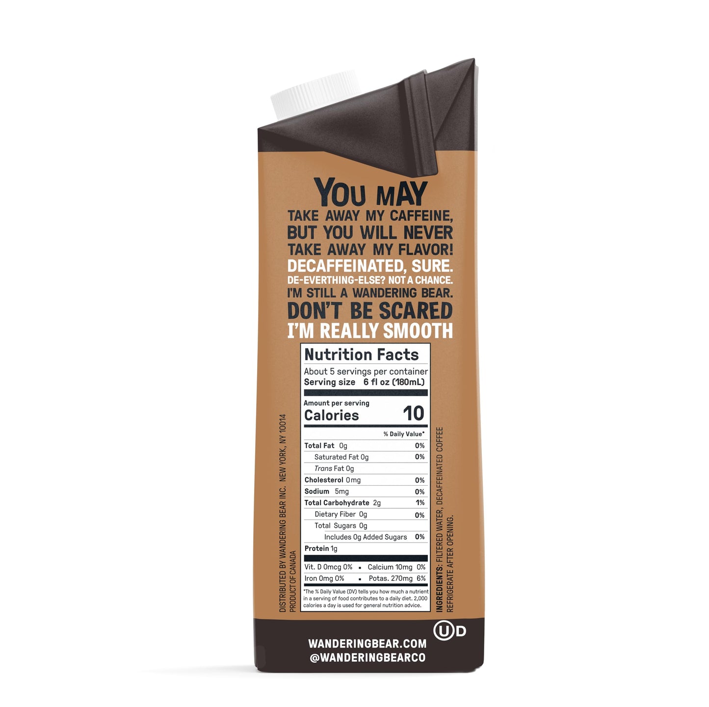 Wandering Bear DECAF Cold Brew Coffee 32 fl oz 6 pack - Smooth Bold Unsweetened Shelf-Stable and Ready to Drink Iced Coffee Cold Brewed Coffee Cold Coffee