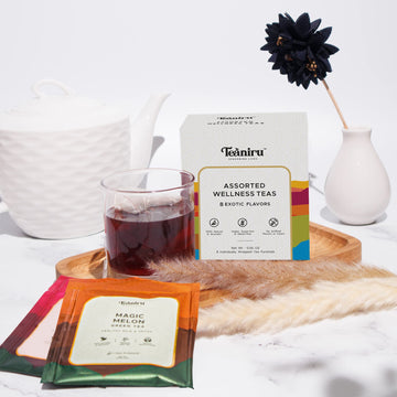 Teaniru, Assorted Tea Sampler Pack - 8 Exotic Wellness Flavors | Individually Wrapped In Pyramid Tea Bags | 100% Natural Ingredi