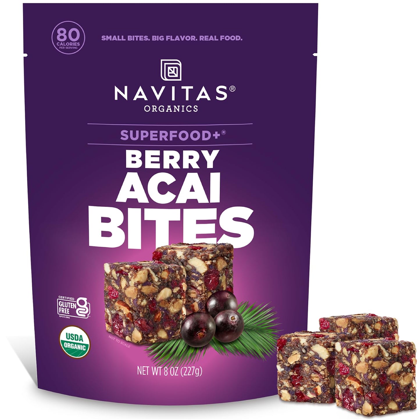 Navitas Organics Berry Acai Superfood+ Bites - Power Snacks - All Natural Plant Based - Clean Energy & Nutrition - Usda Organic Non Gmo Gluten Free Soy Free Kosher Vegan (8Oz. Bag 11 Servings)