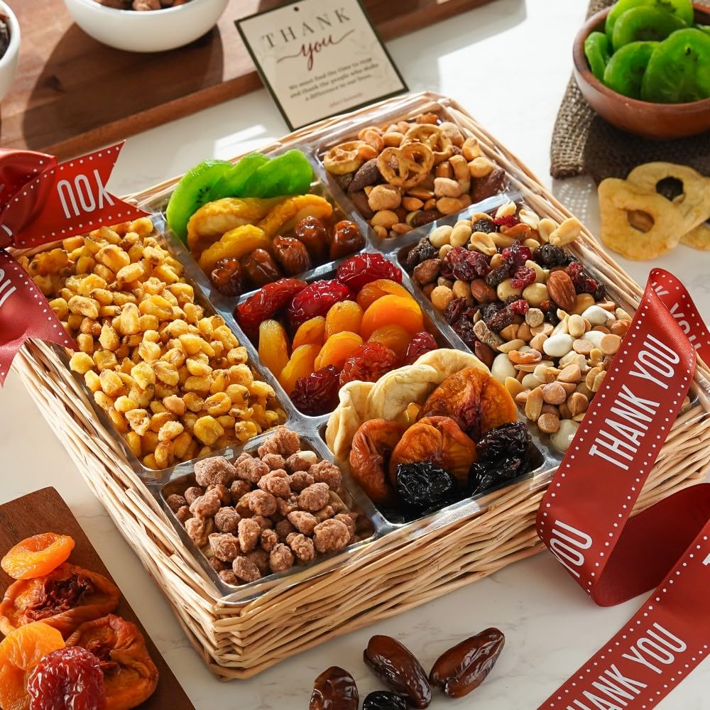 Broadway Basketeers Deluxe Thank You Dried Fruit And Nuts Gift Basket - A Top-Grade Healthy Appreciation Gift - Corporate Family & Friends
