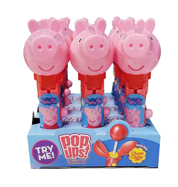 POPUPS! LOLLIPOP Peppa Pig Lollipop Holder - Collectible Toy Case, Red, 12 Count, Includes Lollipops, Ideal for Party Favors and Goodie Bags