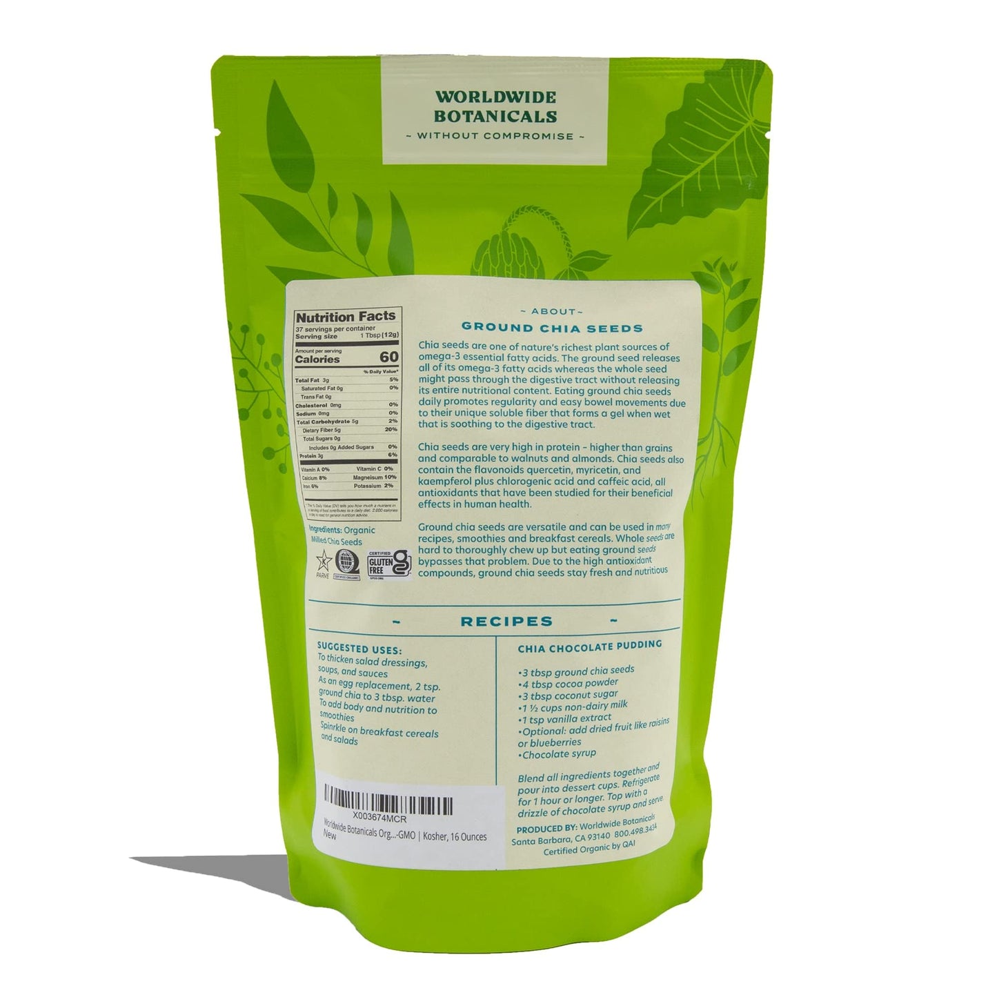 Worldwide Botanicals Organic Ground Chia Seeds - Excellent Source Of Fiber, Protein, And Omega-3 Fatty Acids | Gluten-Free | Veg