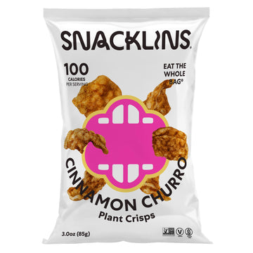 Snacklins Plant Based Crisps - Cinnamon Churro - Vegan Healthy Snacks - Gluten Free, Grain Free, Plant Based Crisps, 100% Kosher