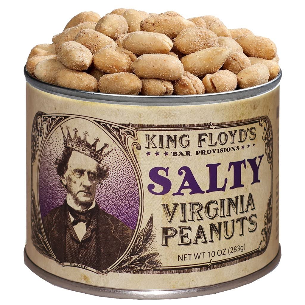 King Floyds Salted Virginia Peanuts, 10 oz, Resealable Tin, Classic Snack