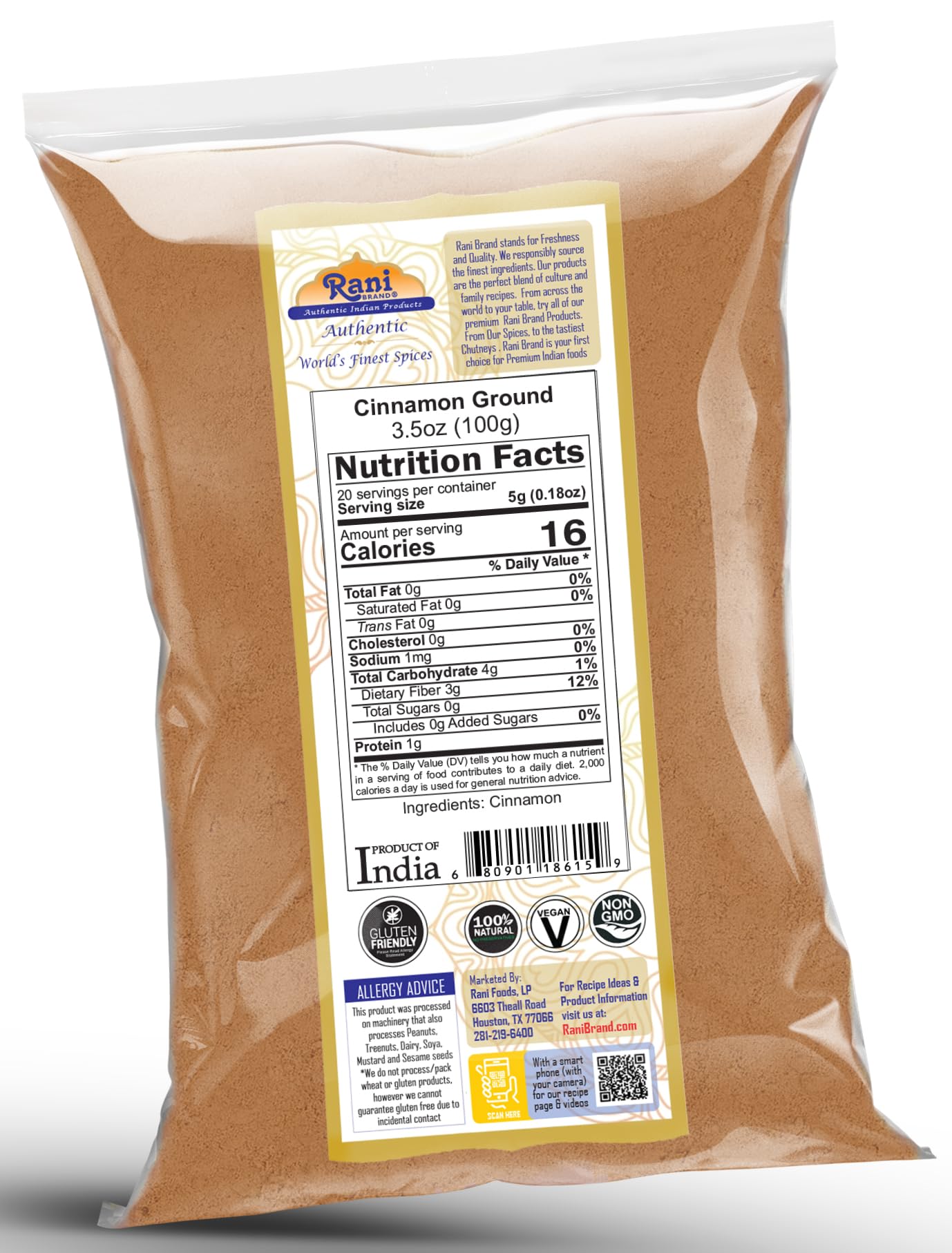 Rani Cinnamon Powder (Ground) Spice 3.5Oz (100G) ~ All Natural | Salt-Free | Vegan | No Colors | Gluten Friendly | Non-Gmo