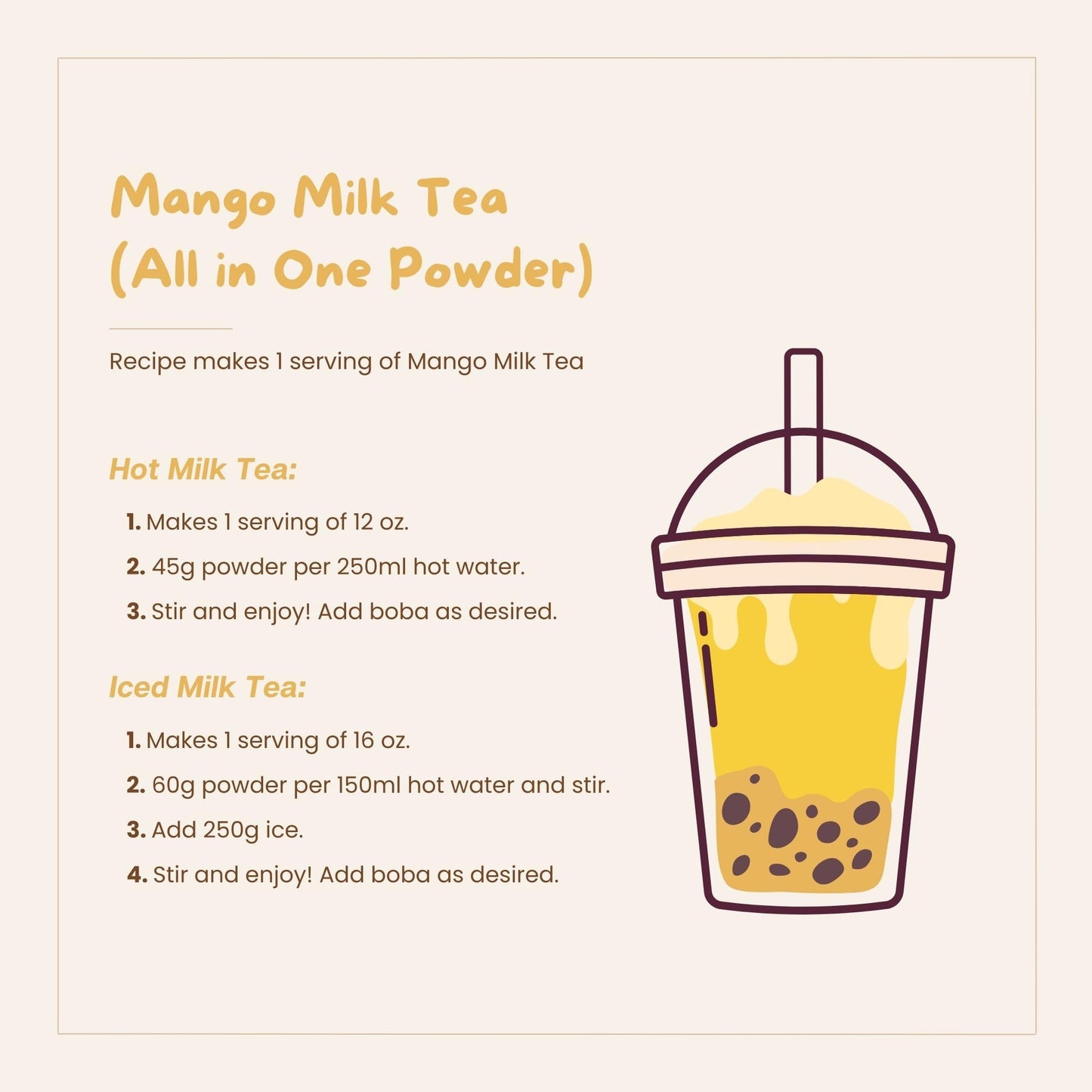 Bossen Bubble Tea All-In-One Powder Mix (Mango)