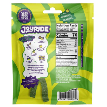 Joyride Uncommon Candy Sour Candy Strips - 3.5oz Plant-Based, Vegan, 80% Less Sugar - Sour Green Apple Flavor