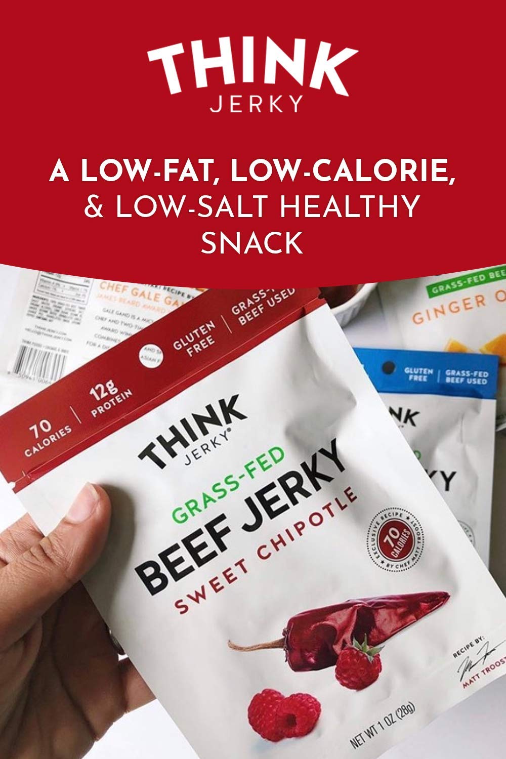 Think Jerky Sweet Chipotle Beef Jerky, Gluten Free, Grass-Fed, Low Calorie - 1 oz Bags, 12 Pack