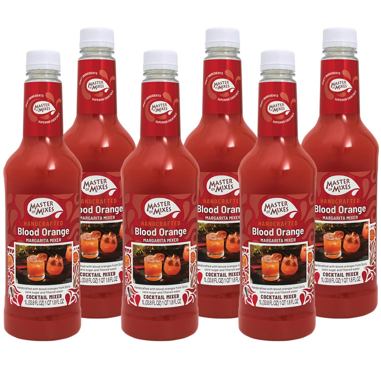MASTER OF MIXES Blood Orange Margarita Drink Mix, Ready to Use, 1 Liter (33.8 Fl Oz), Pack of 6
