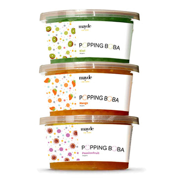 Mayde 3-Flavor Popping Boba Pearls Tropical Fruits Party Kit - Kiwi, Mango,Passionfruit (3-Pack, 490 Grams)