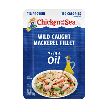 Chicken of the Sea Mackerel Fillet in Oil, 3.53 Ounce Packets (Box of 24), Wild Caught Mackerel