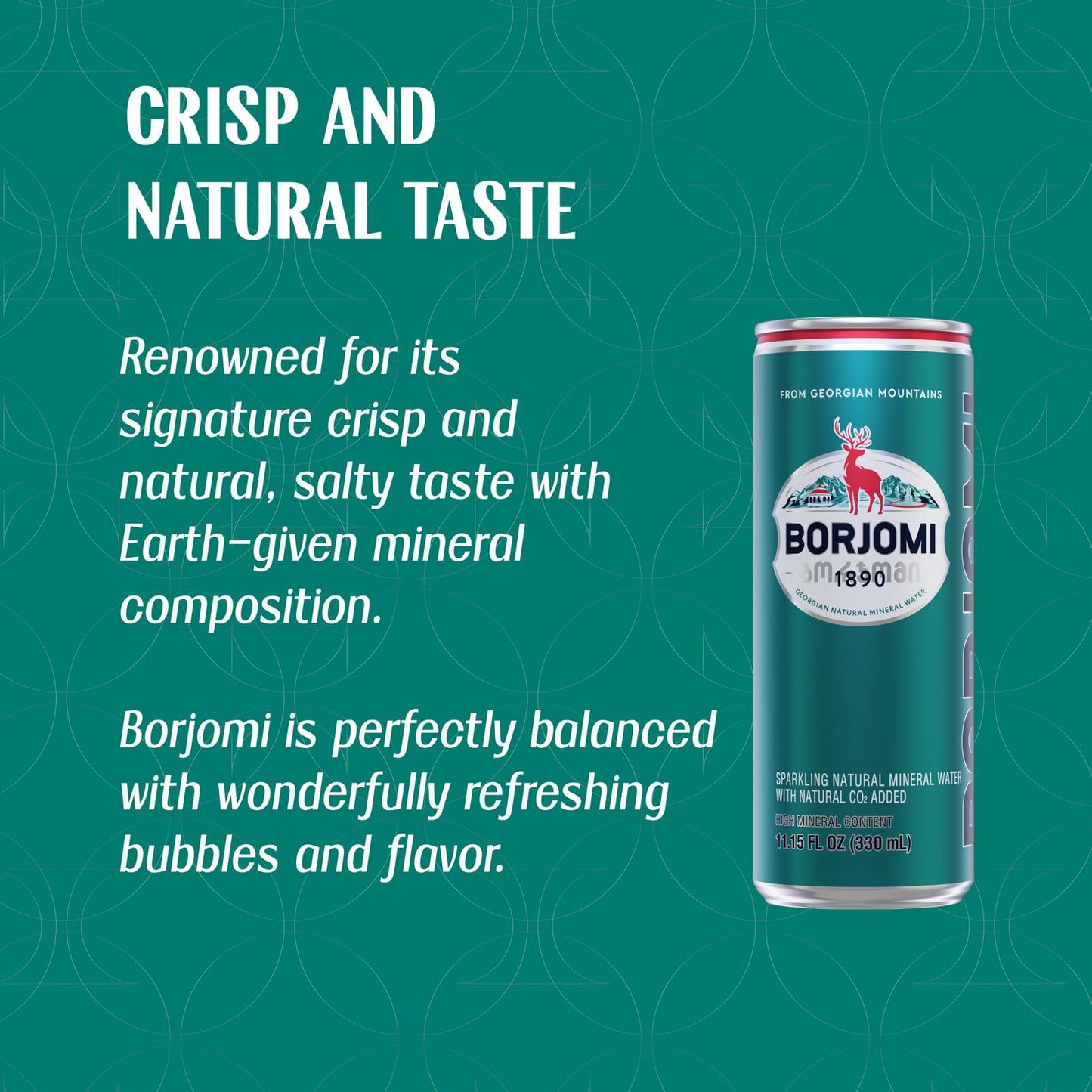 BORJOMI Sparkling Mineral Water from Georgian Volcanic Springs Canned Naturally Carbonated Plain Unflavored 11.15 fl oz Cans 12 Pack