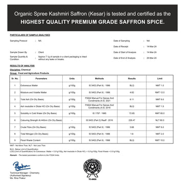 Organic Spree Kashmiri Saffron Kesar 1Gm (0.035Oz) Threads Pure And Natural L From The Finest Farmlands Of Pampore, J&K L Certif