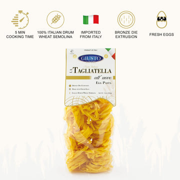 Giusto Sapore Classic Tagliatelle All'Uovo Italian Egg Pasta Nest - 340G - Premium Bronze Drawn Durum Wheat Semolina Gourmet Pasta Noodles - Imported From Italy And Family Owned (Tagliatella, 1 Pack)