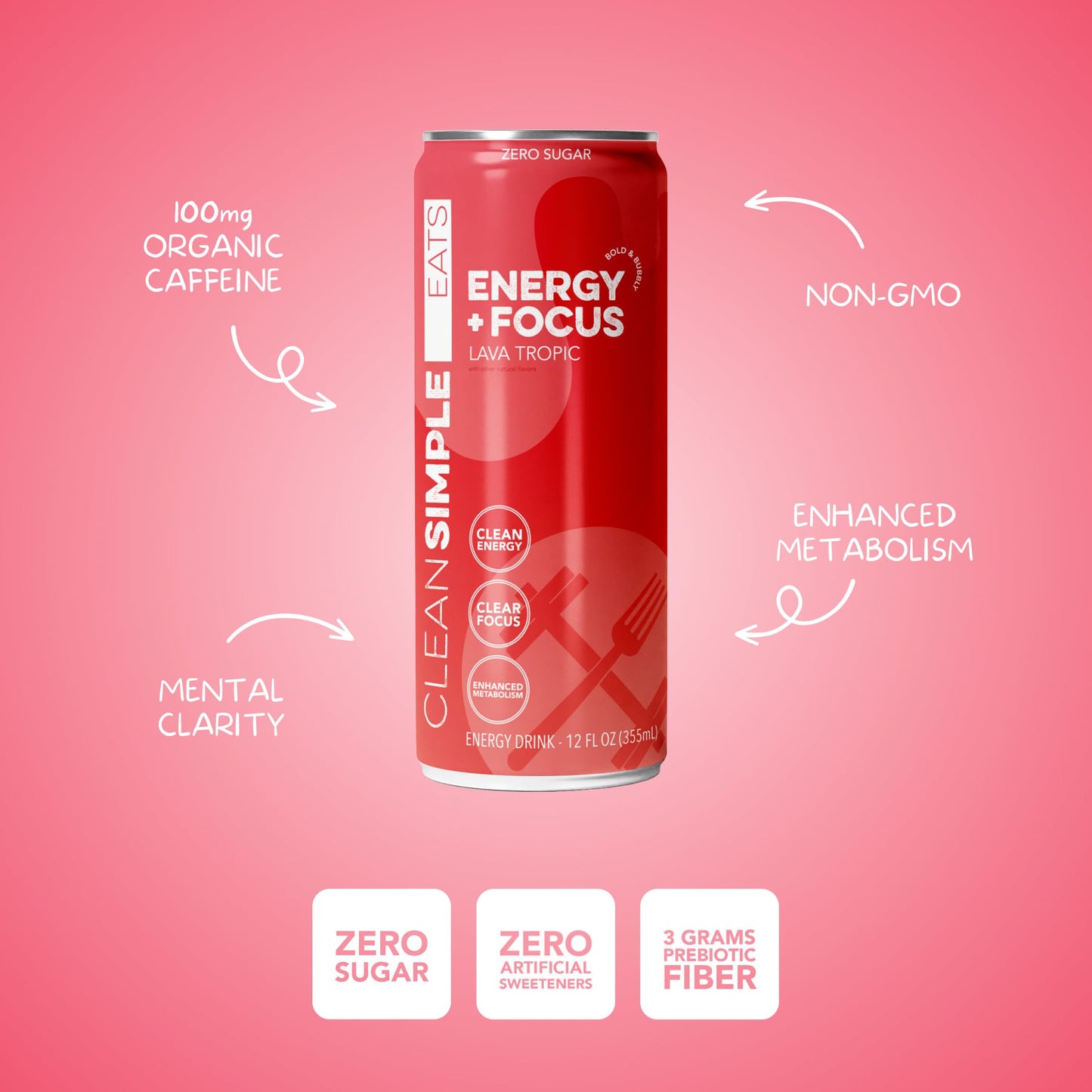 Energy + Focus Drink Lava Tropic 12 Fl Oz Can - 12 Pack