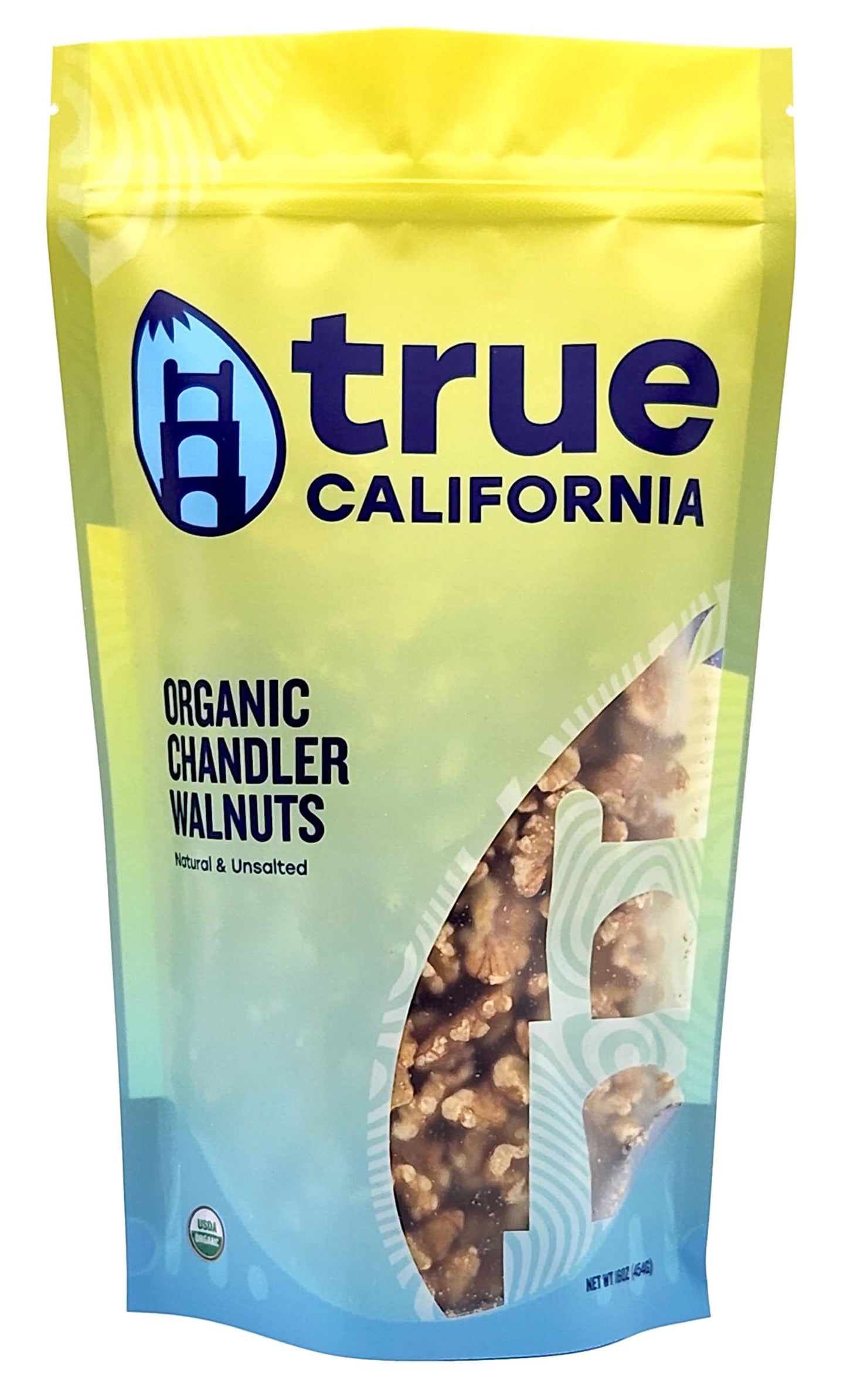 True California Organic Chandler Walnuts (1 LB) Natural & Unsalted, Raw, Shelled Halves & Pieces, Vegan & Gluten-Free
