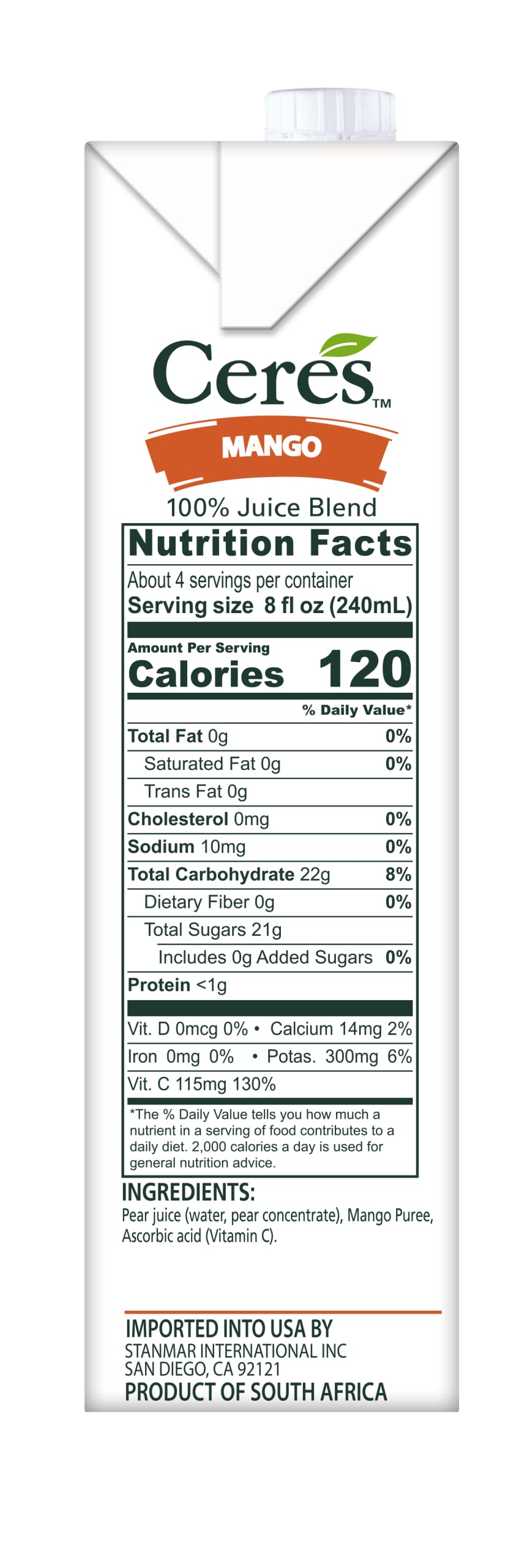 Ceres 100% All Natural Pure Fruit Juice Blend - Delicious Mango Edition - Rich In Vitamin C, No Added Sugar Or Preservatives, Ch