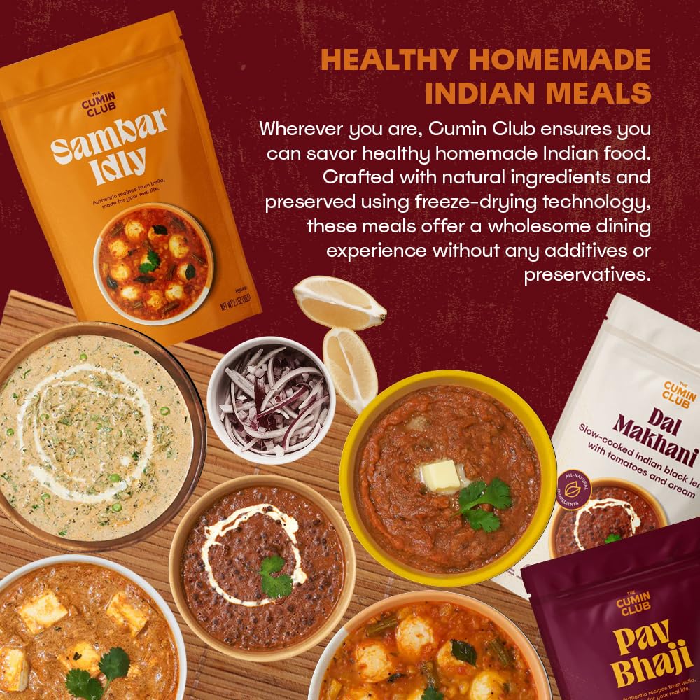 The Cumin Club Variety Pack | 8 Authentic Indian Meals | Ready in 5 Minutes, Just Add Water | All-Natural, No Preservatives | Ve