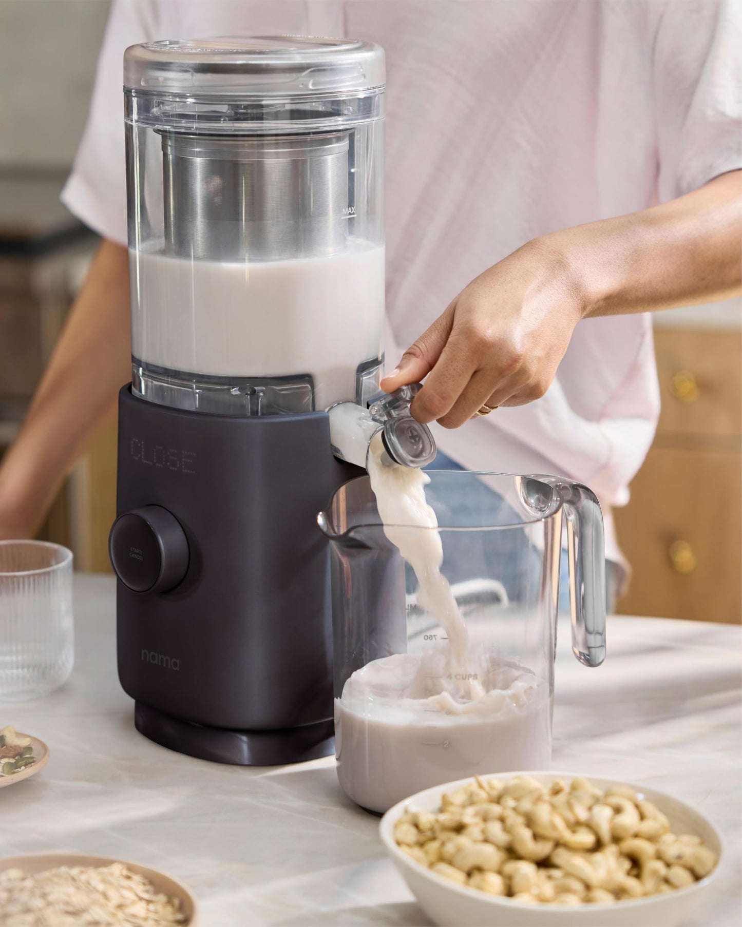 Nama M1 Plant Milk Maker - Homemade Oat Seed & Nut Milk Maker Machine - Smooth Creamy Texture Barista Quality Milk in Minutes - Blends & Strains in One Container - Easy to Clean