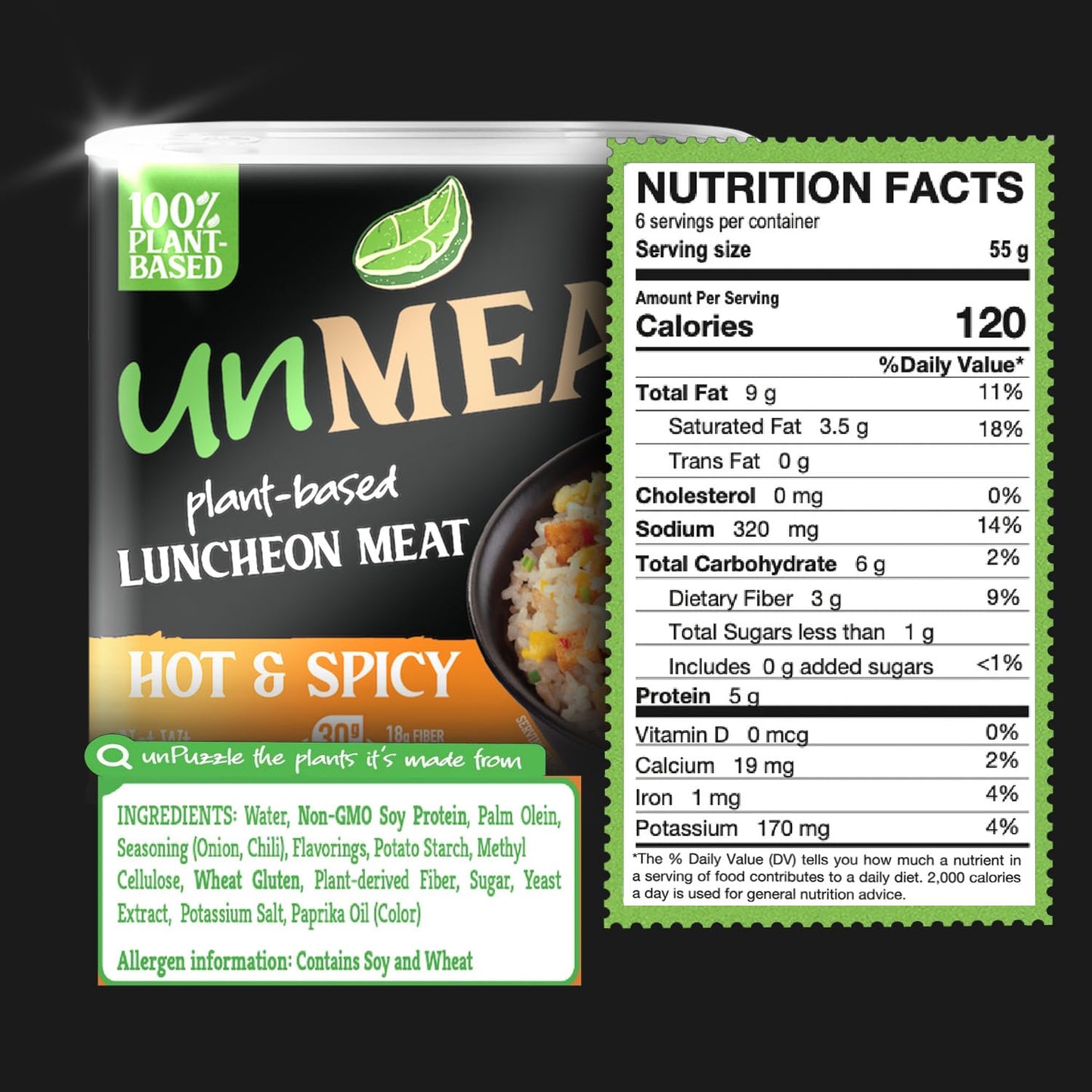 unMEAT Hot & Spicy Plant Based Luncheon Meat, Vegan Canned Meat Alternative, Gluten Free, Ready to Eat, 11.6oz (Pack of 12)