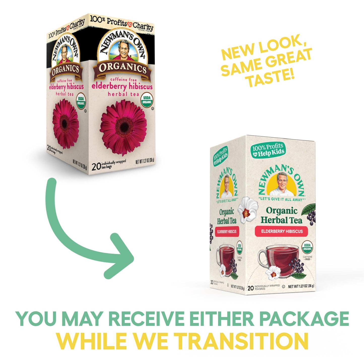 Newmans Own Organic Elderberry Hibiscus Tea, 20 Tea Bags, Pack of 6, USDA Certified, Caffeine Free, Hot/Cold Brew