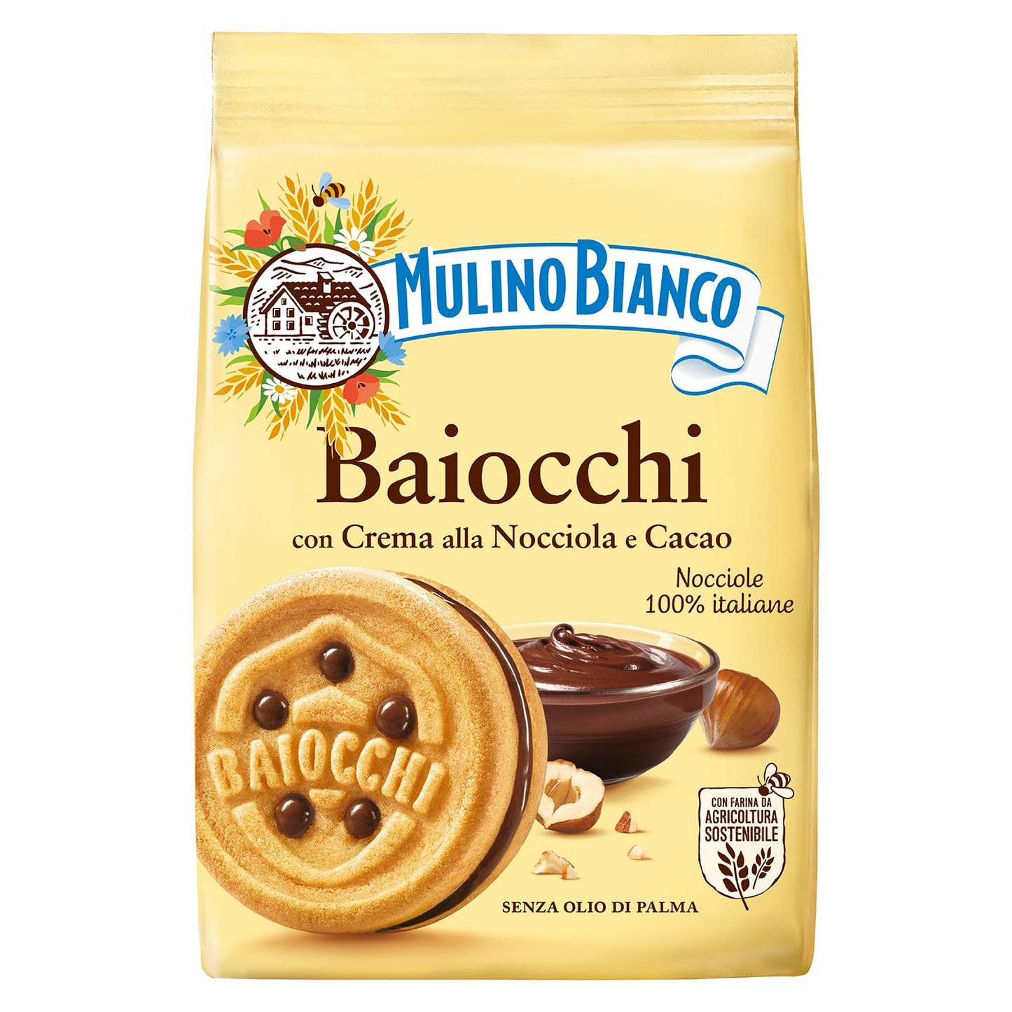 Mulino Bianco Baiocchi 9.17oz (260g) - Italys #1 Cookie Made with Natural Ingredients - Authentic Italian Biscuits Filled with Chocolate Hazelnut Cream - Perfect with Coffee or Tea