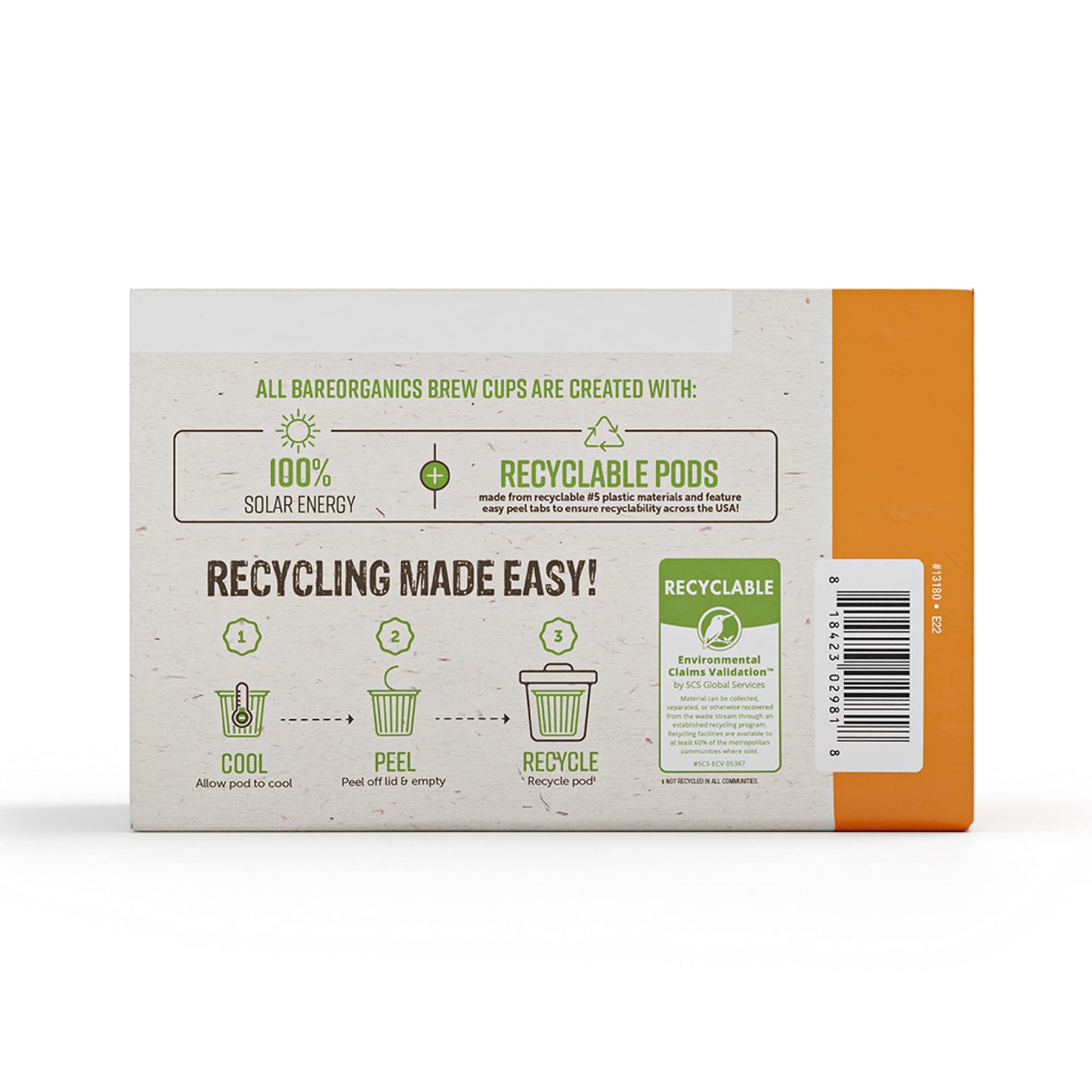 Bareorganics 13180 Focus Coffee With Superfoods, Organic Probiotic Coffee, 10 Single Serve Cups