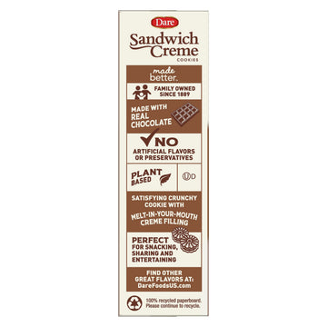 Dare Chocolate Fudge Sandwich Crme Cookies, Plant Based, Kosher, 10.20 Ounces (Pack Of 12)