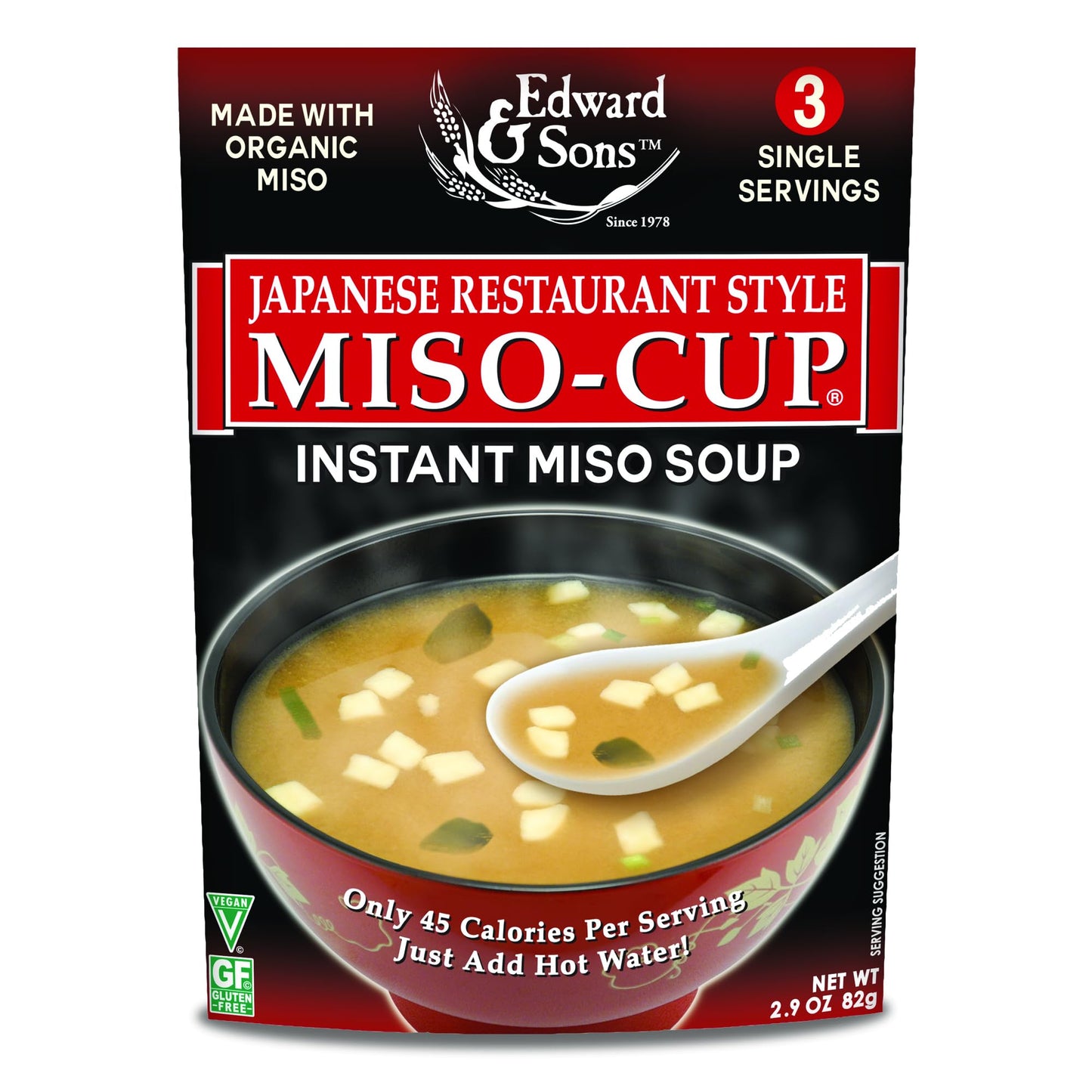Edward & Sons Japanese Restaurant Style Miso-Cup - Instant Miso Soup Packets Golden Vegetable Soup Instant Soup Packets - 2.9 Ounce (Pack Of 6)