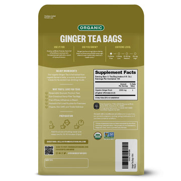 Fgo Organic Ginger Tea, Eco-Conscious Tea Bags, 100 Count, Packaging May Vary (Pack Of 1)