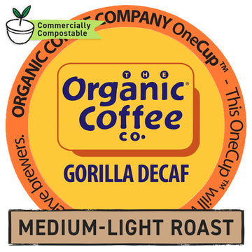 The Organic Coffee Co. Compostable Coffee Pods - Gorilla Decaf (36 Ct) K Cup Compatible Including Keurig 2.0, Medium Roast, Swis