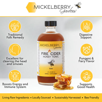 Mickelberry Gardens Fire Cider Tonic - Organic Turmeric, Ginger & Dandelion - 2 Fl Oz (Pack of 2) - Amber