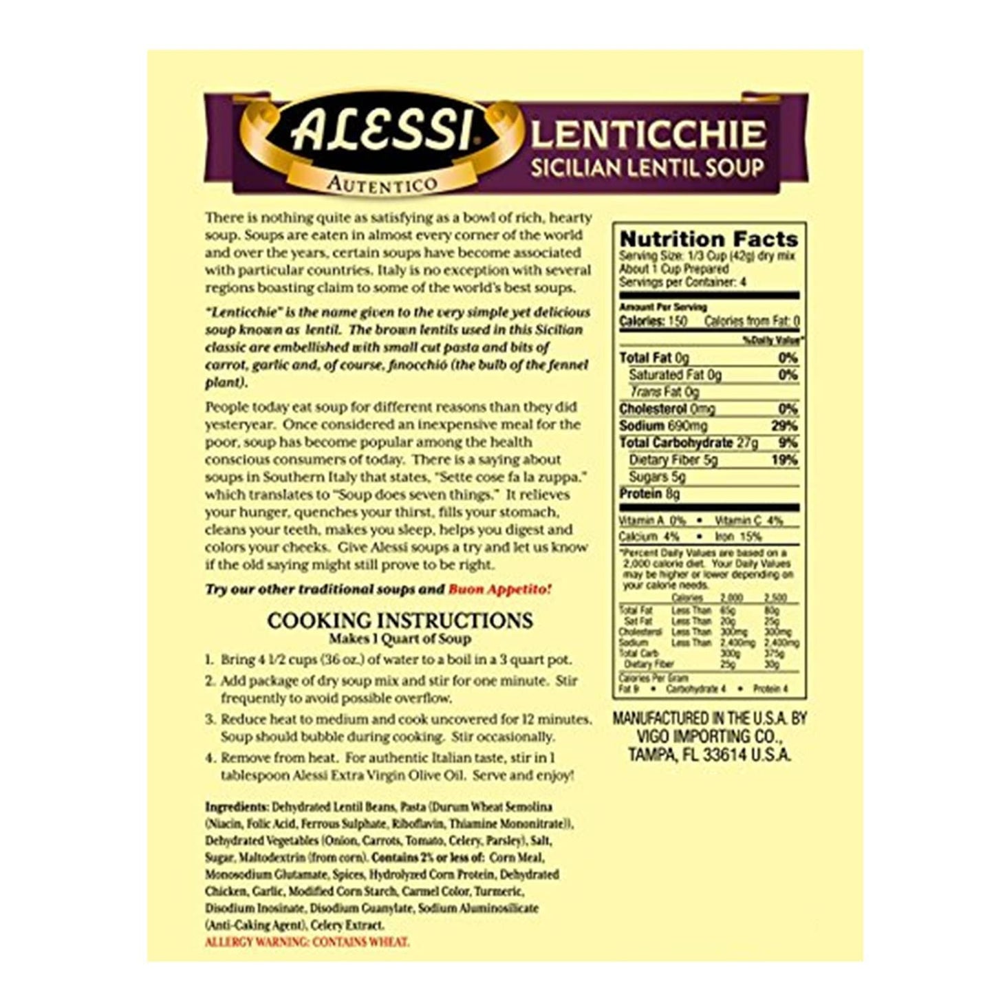 Alessi Autentico Premium Soups, Traditional Flavors, Sicilian Lentil (Sicilian Lentil, 6 Ounce (Pack Of 3))