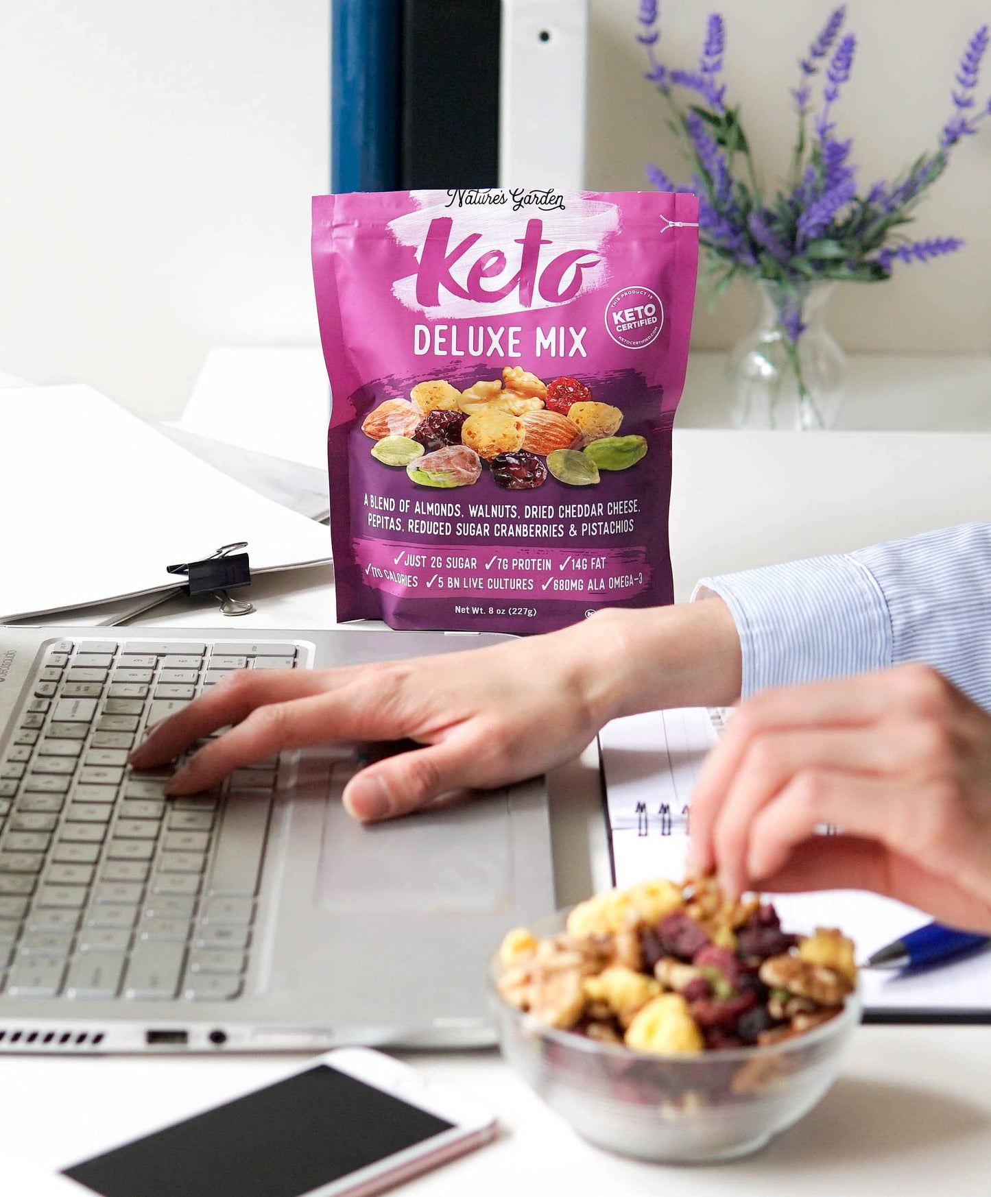 Natures Garden Keto Deluxe Mix - Probiotic Cheese Balls, Crunchy Keto Snack, Unsalted Mixed Nuts, Deluxe Mixed Nuts, Keto Snack