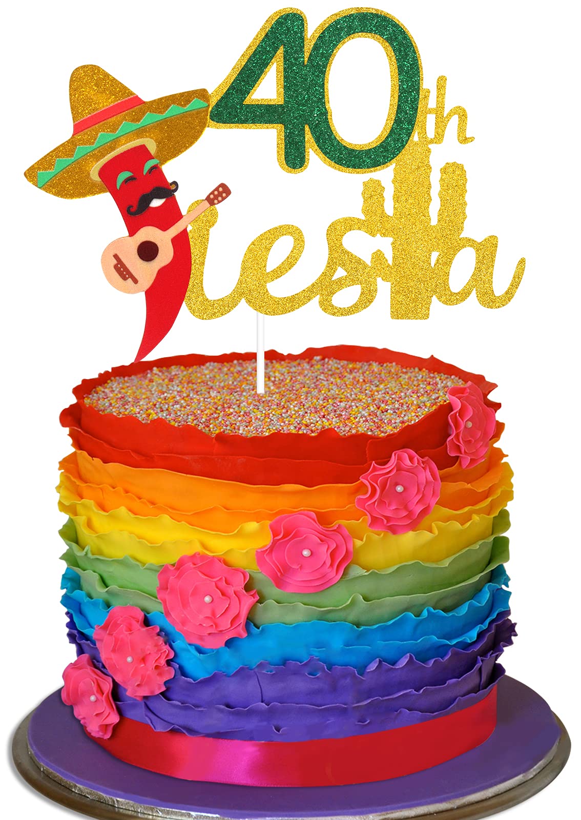 Fiesta 40Th Birthday Cake Topper - Taco Bout 40 Birthday Party Glitter Chili Cake Supplies - Fabulous Forty - Mexican Summer Fie