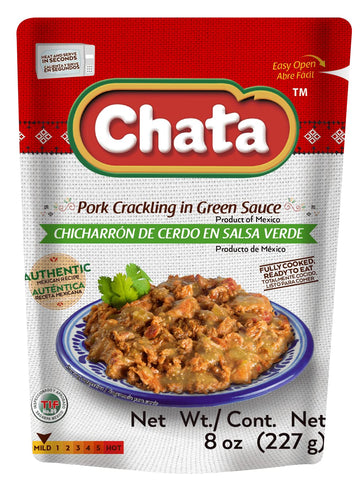 Chata Pork Crackling Salsa Verde Pouch | Tasty Pork In Flavorful Green Sauce | Ready-To-Eat | No Gluten + Preservatives | Keto F