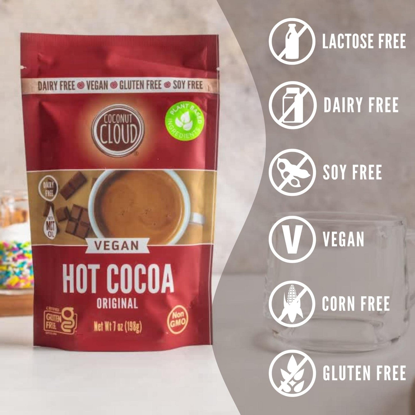Coconut Cloud Dairy-Free Instant Hot Cocoa Mix, Vegan, 12 oz, Rich Brown