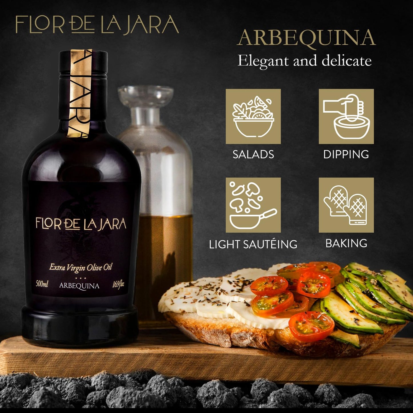 FLOR DE LA JARA Premium Extra Virgin Olive Oil, First Cold Pressed, Monovarietal Arbequina, 500 ml, Low Acidity (0.1%)