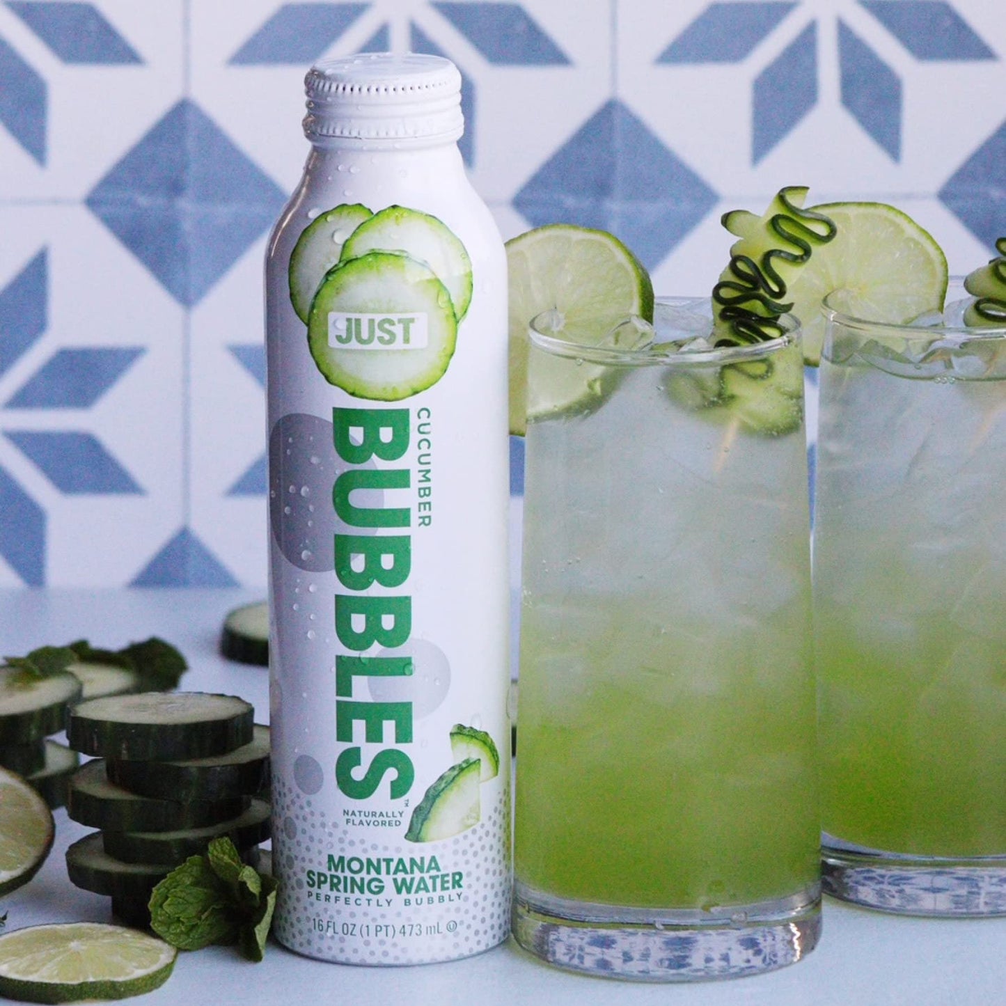 Just Bubbles Cucumber - Pure Premium Sparkling Spring Water In A Fully Recyclable Reusable Eco-Friendly Bottle - 100% Mountain-S