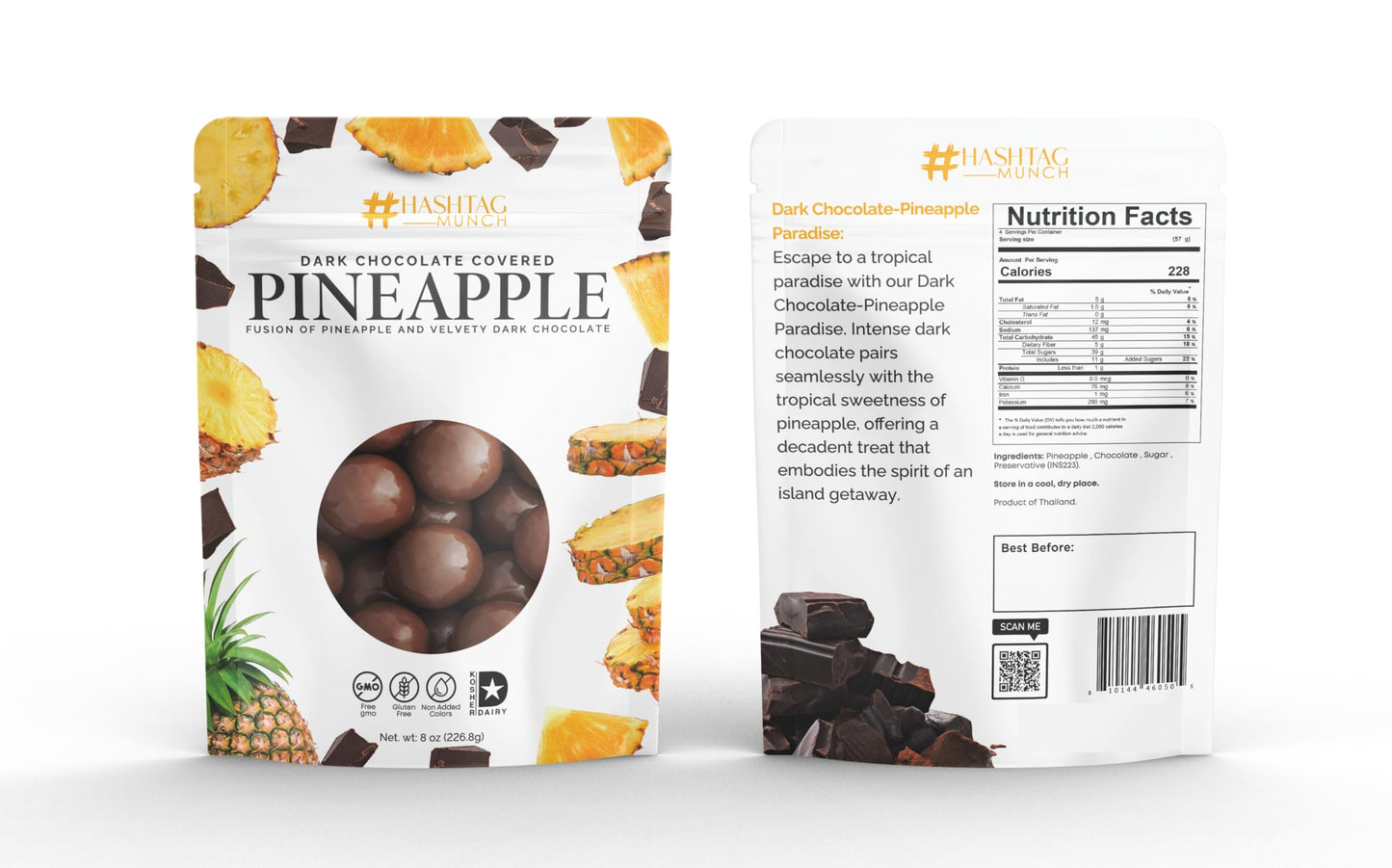 Premium Dark Chocolate Covered Ripe Juicy Wild Pineapple Balls Candy 8-Oz Bag Healthy Sweet Snack Made With Real Natural Fruit,