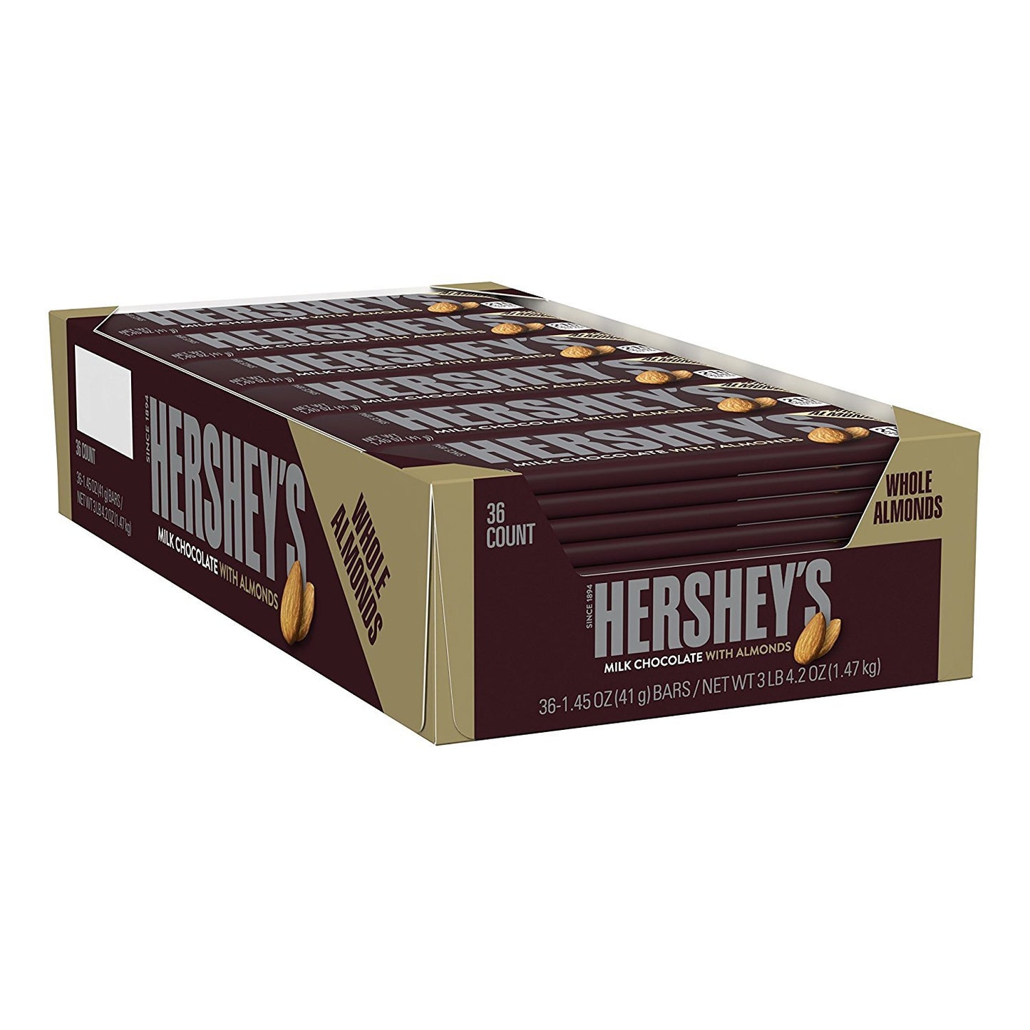 HERSHEYS Chocolate Candy Bar with Almonds, 36 Count