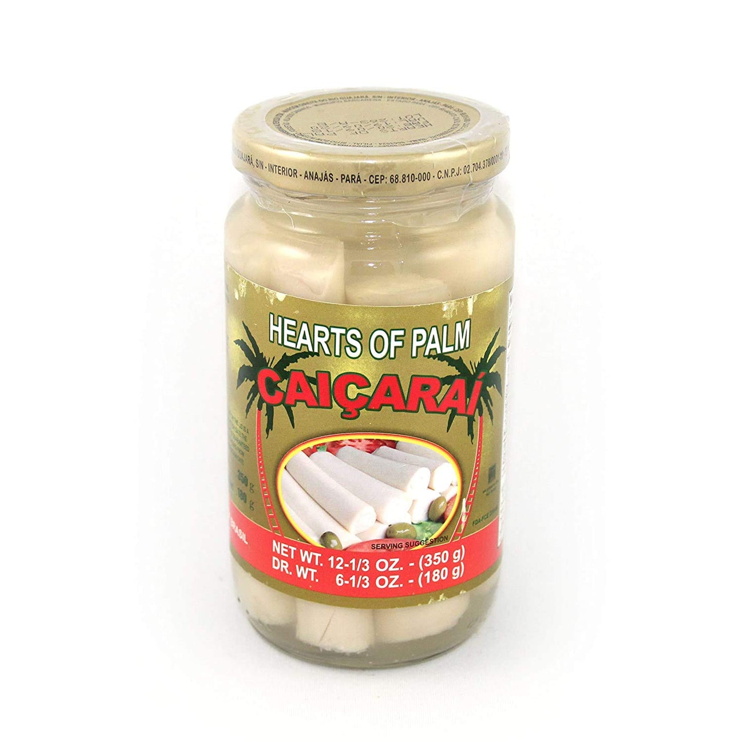 Caiara - Hearts of Palm in a Glass Jar - Net Weight 12.34oz - Content 6.34fl oz (PACK OF 02) | Palmito em Jarra de Vidro -Peso