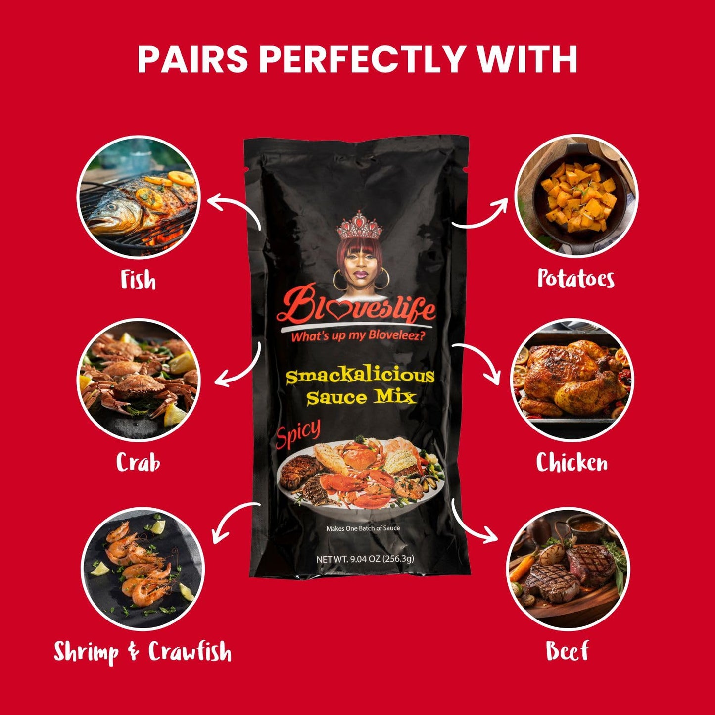 Blove'S Smackalicious Sauce Seasoning Mix (Spicy), Spicy Seasoning Mix For Bloves Smacklicious Sauce W/Cajun, Mild & Garlic Butter Seasoning, All Purpose Seasoning - Vegan Friendly Sauce (9.04 Ounce)