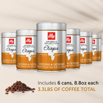 Illy Whole Bean Coffee - Perfectly Roasted Whole Coffee Beans – Etiopia Bold Roast – Gentle Notes Of Jasmine – Floral Notes - 100% Arabica Coffee - No Preservatives – 8.8 Ounce, 6 Pack