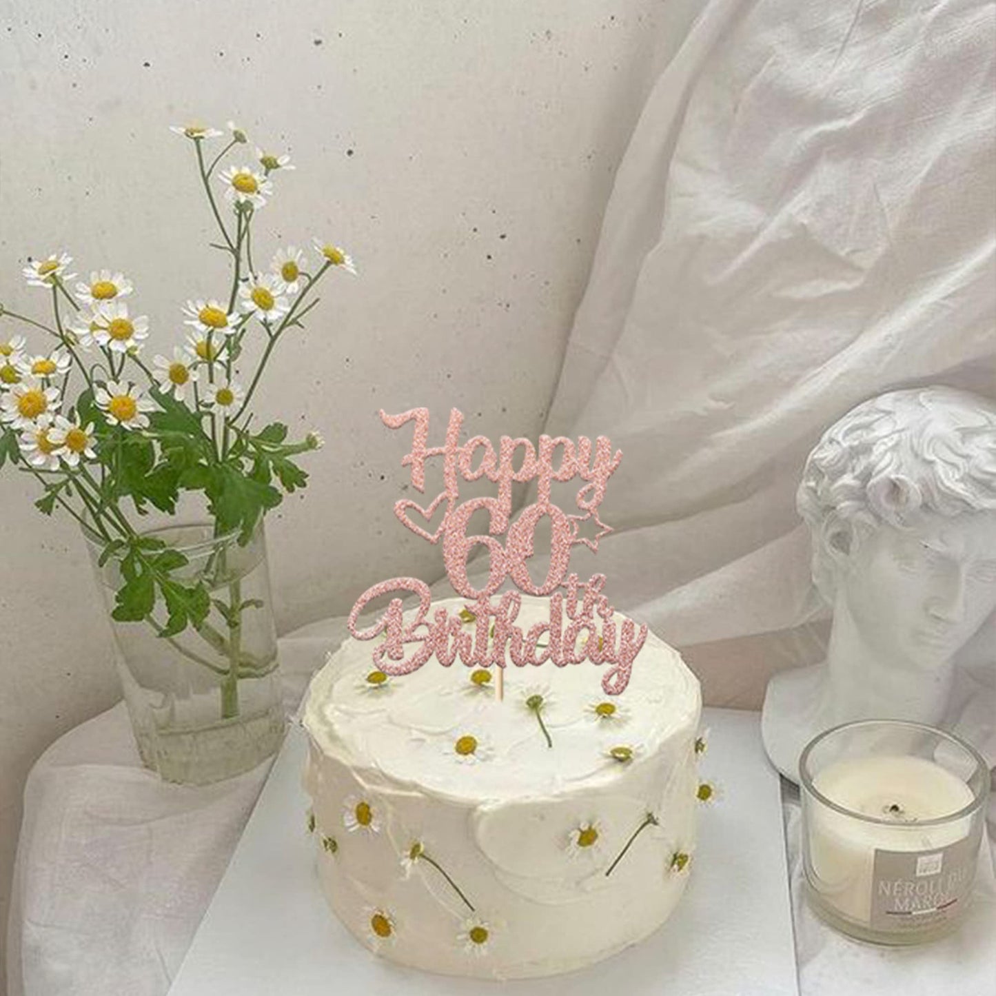 1 Pack Happy 60Th Birthday Cake Topper Glitter Heart Star 60 Fabulous Cake Pick Birthday Sign Cake Decorations For Children 60Th