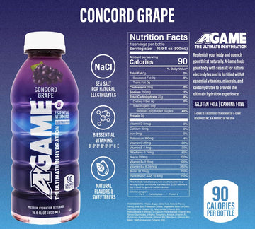 A-GAME Sports Drink, Concord Grape, The Ultimate Hydration Sports Beverage for Athletes, 8 Essential Vitamins including B, C, &